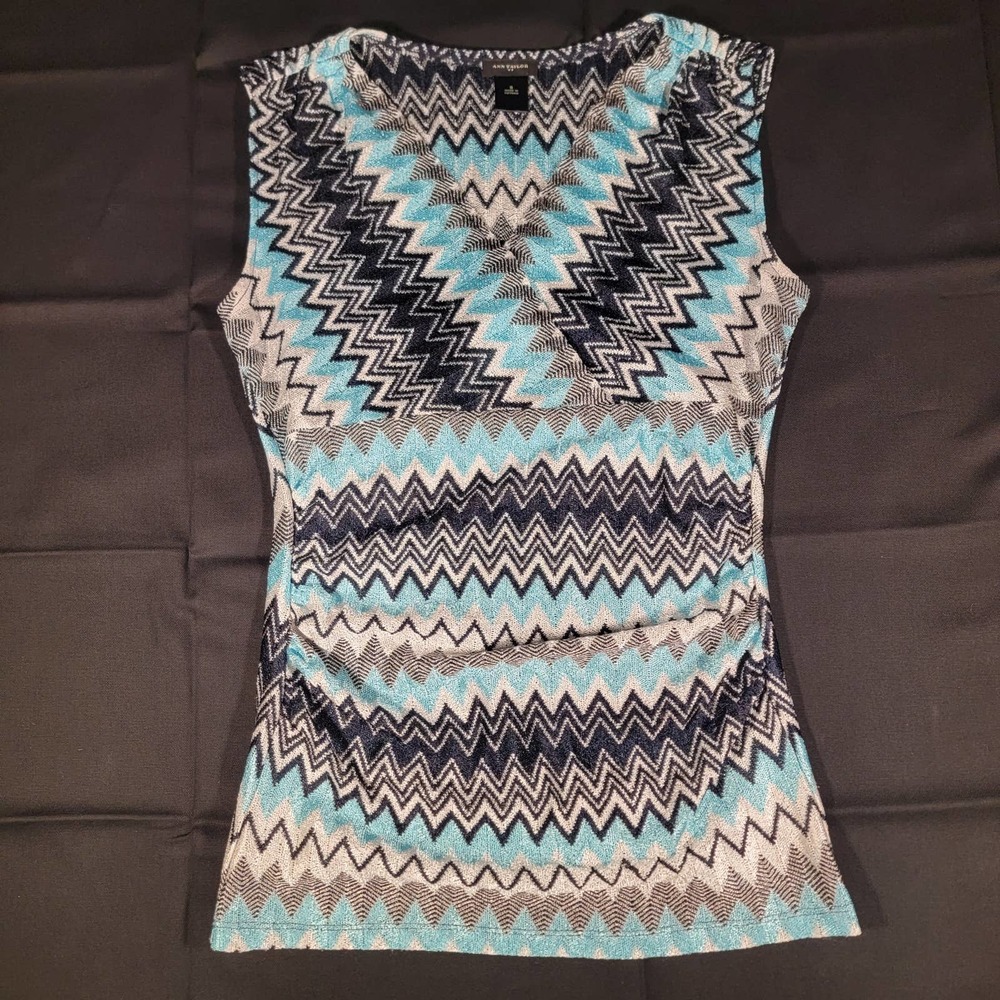 Ann Taylor*Small*Chevron Top*Sleeveless*Teal/White/Black*Free Shipping - Picture 1 of 4